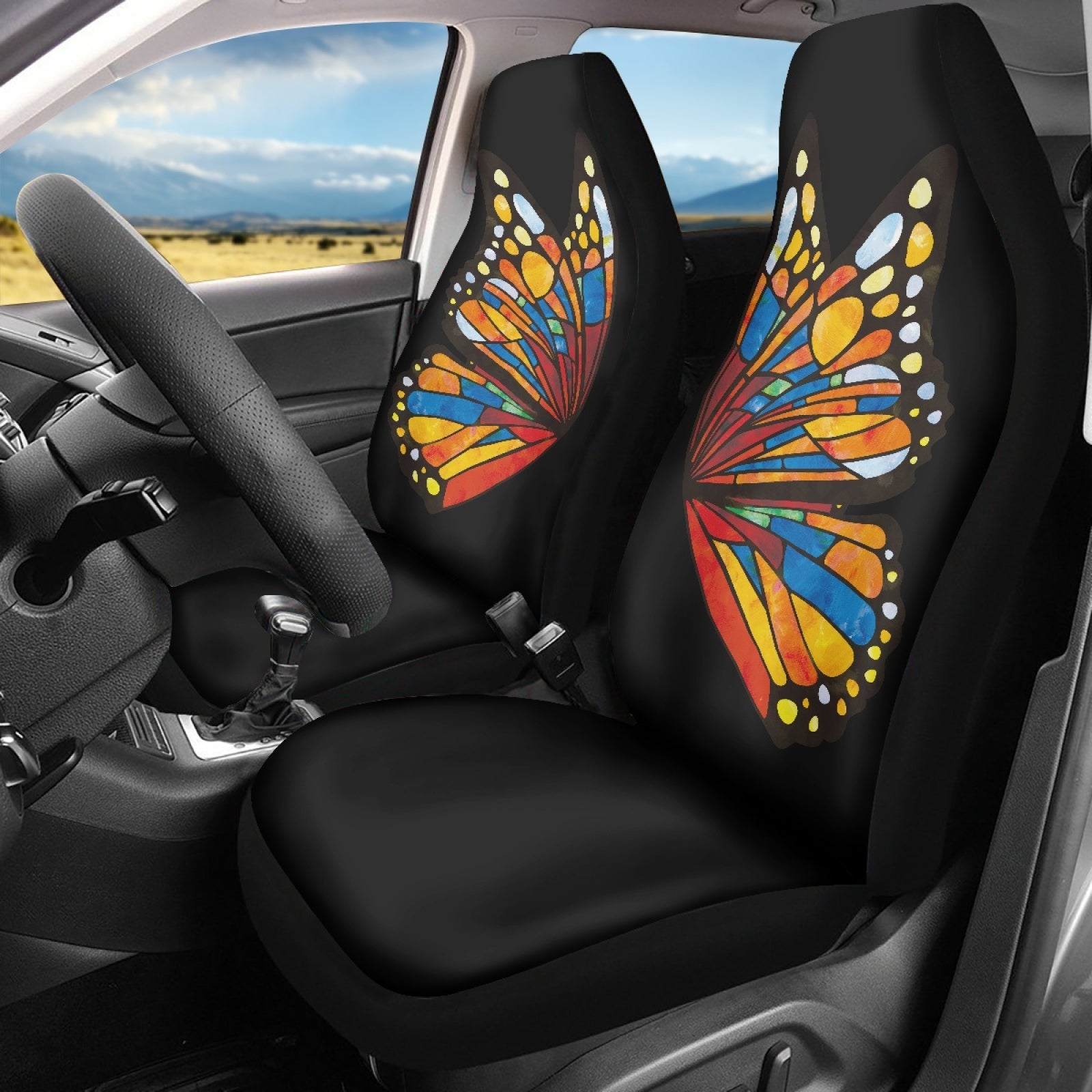 Xoenoiee Butterfly Car Seat Covers Front Seats Only， Auto Bucket Seat Cover Protector Universal Seat Cushion for Cars， SUV， Sedan， Van， Trucks， Pack of 2