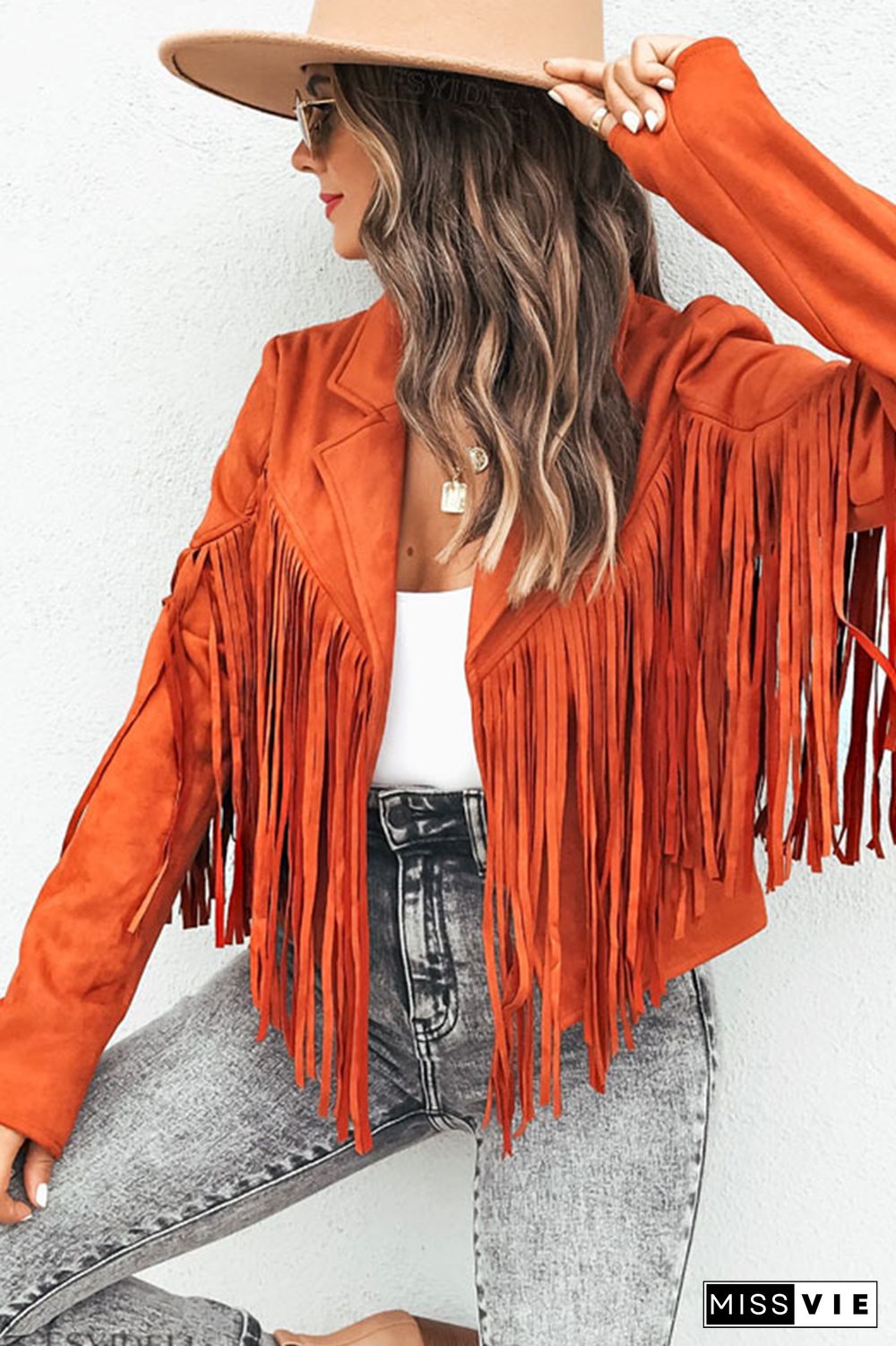 Long Sleeve Faux Suede Tassel Jacket Wholesale