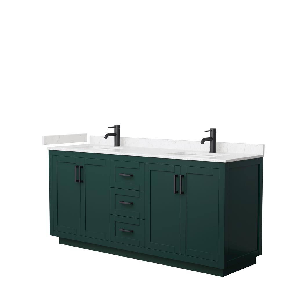 Wyndham Collection Miranda 72 in. W x 22 in. D x 33.75 in. H Double Bath Vanity in Green with Carrara Cultured Marble Top WCF292972DGKC2UNSMXX