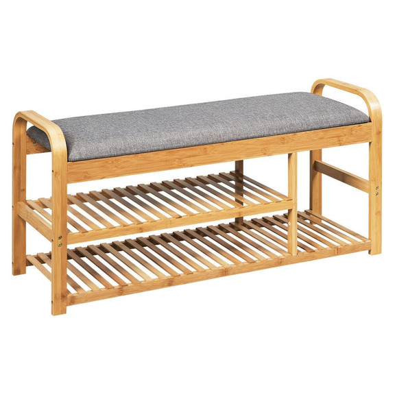 Costway 72910548 3 Tier Bamboo Shoe Rack Bench wit...