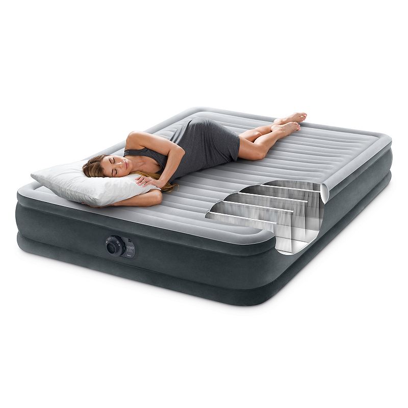 Intex Comfort Deluxe Dura-Beam Plush Air Mattress Bed with Built-In Pump， Full