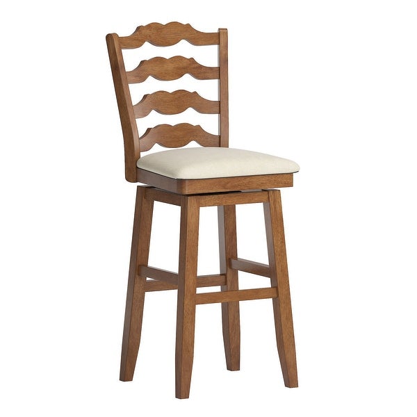 Sheena French Ladder Back Bar Height Swivel Stool with Padded Seat， Oak