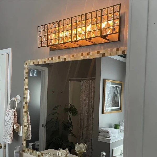 Modern Brass 5-Light Crystal Bath Vanity Lighting Wall Sconce