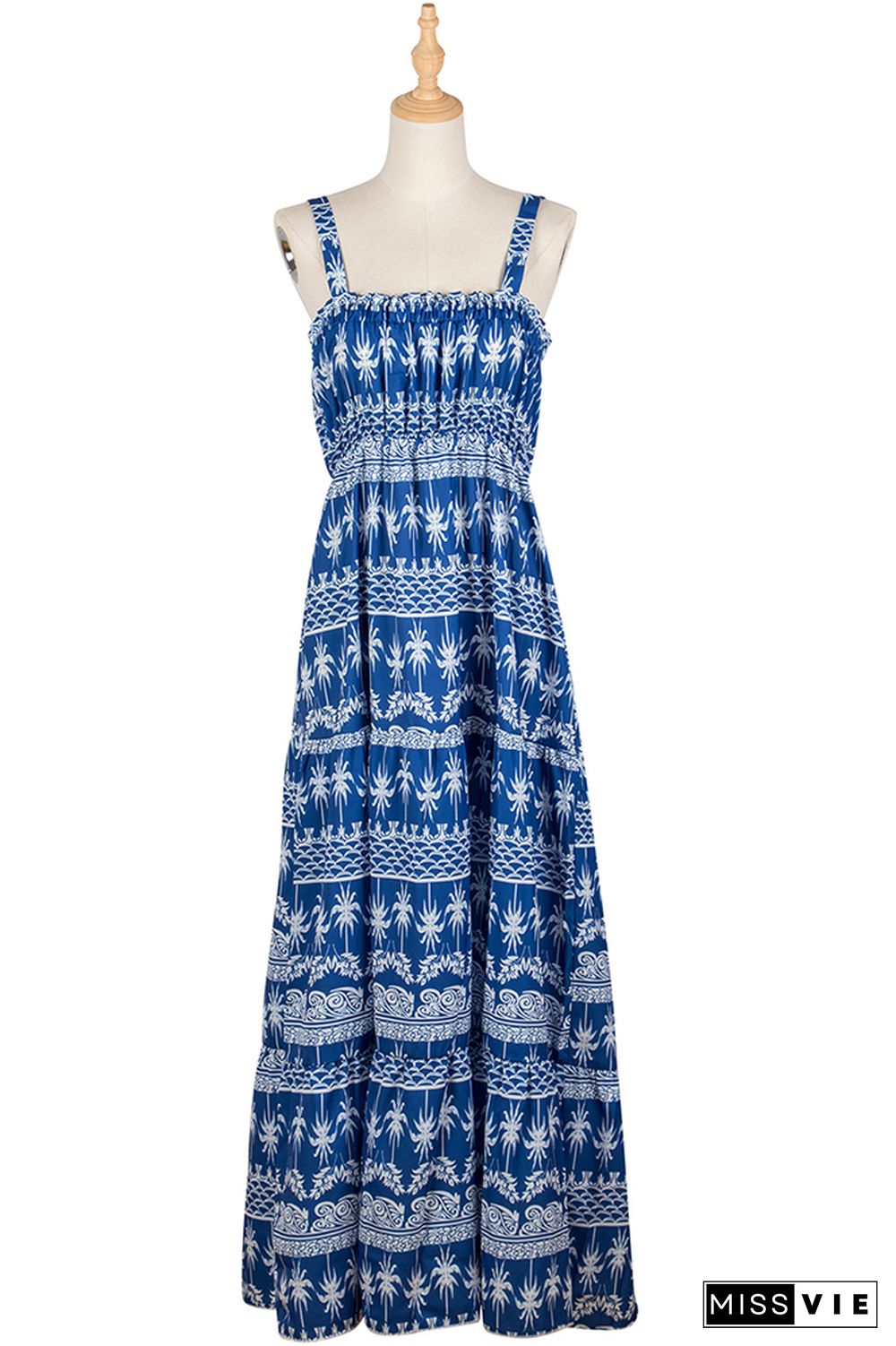 Blue Floral Print Maxi Dress Wholesale