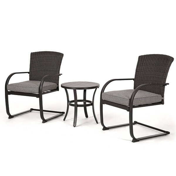 Grand patio 3 Piece Outdoor Bistro Set with Cushioned Wicker Spring Chairs and Metal Side Table