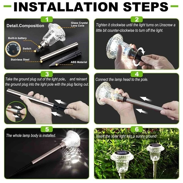 4pcs Garden Waterproof Outdoor Solar Lights for Yard,Landscape,Patio - Daylight 5000K - 6500K