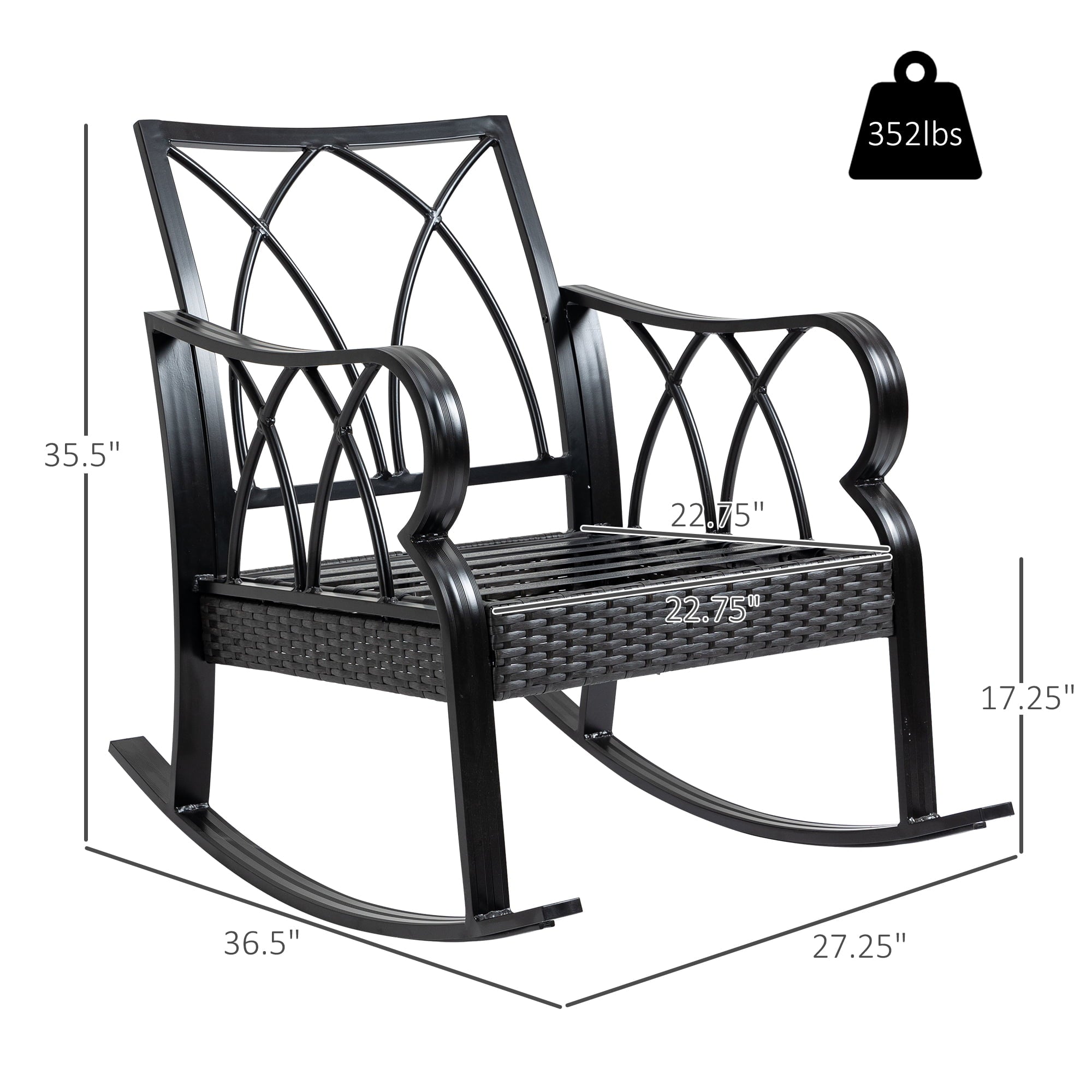 Outsunny Outdoor Wicker Rocking Chair with Padded Cushions, Aluminum Furniture Rattan Porch Rocker Chair w/ Armrest for Garden, Patio, and Backyard, Grey