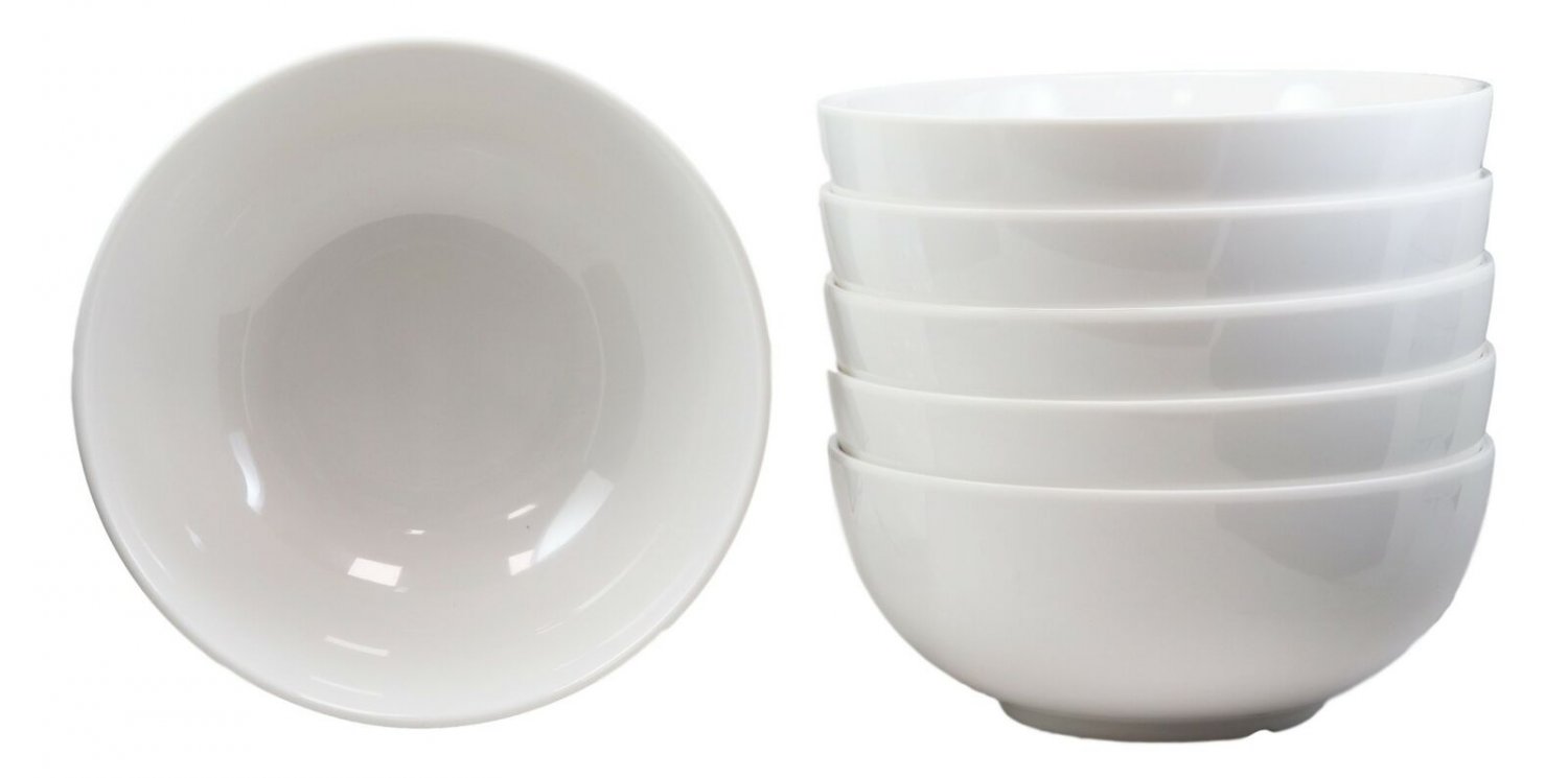 1 Pack Of 6 Large Contemporary Round White Jade Melamine Ramen Pho Vegetable Bowls EBR02