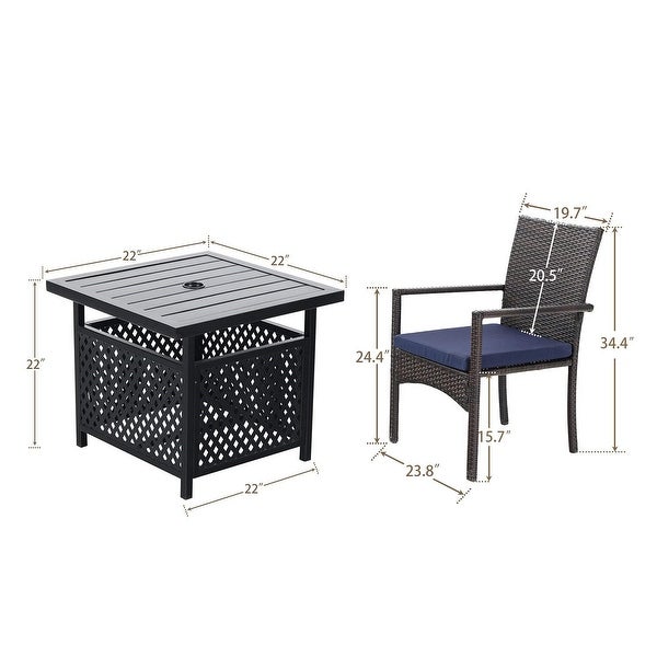 3-piece Patio Bistro Set， Rattan Chairs and Metal Side Table with Umbrella Hole - Overstock - 32355552