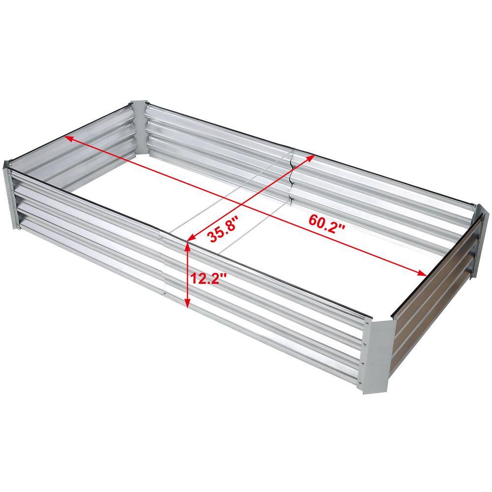 Tunearary Silver Outdoor Rectangular Galvanized Steel Raised Garden Bed Kit，5*3*1ft W465PYX#G3