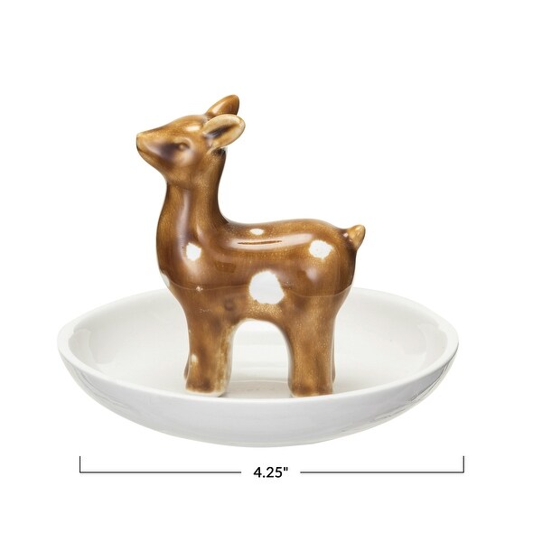 Decorative Stoneware Dish with Deer and Reactive Glaze