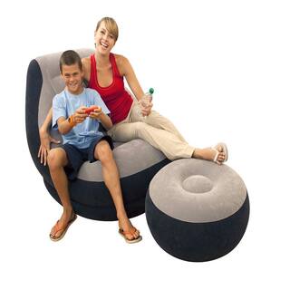 Intex Twin Size Inflatable Chair with Ottoman in Black and Grey 68564EP