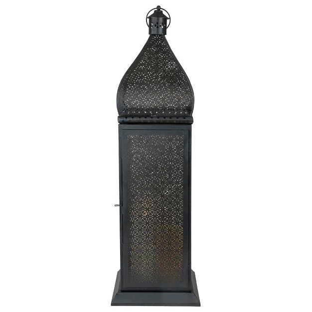 Black And Gold Moroccan Style Pillar Candle Floor Lantern