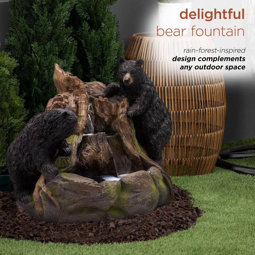 Alpine Corporation 24 in. Tall Outdoor 2 Bears Climbing on Rainforest Water Fountain with LED Lights GXT252