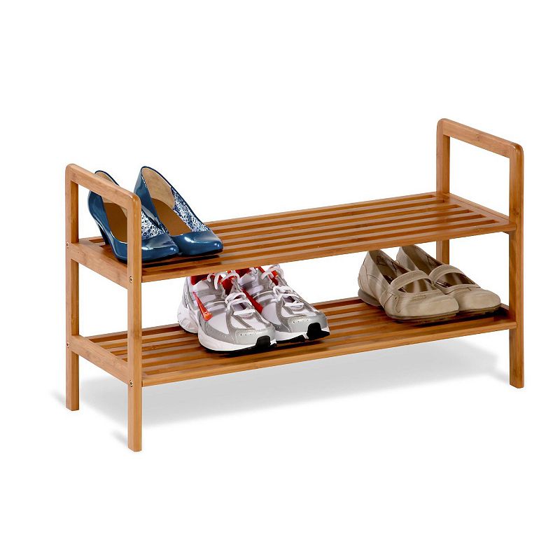 2-tier Bamboo Shoe Shelf Rack - Holds 6 To 8 Pairs Of Shoes