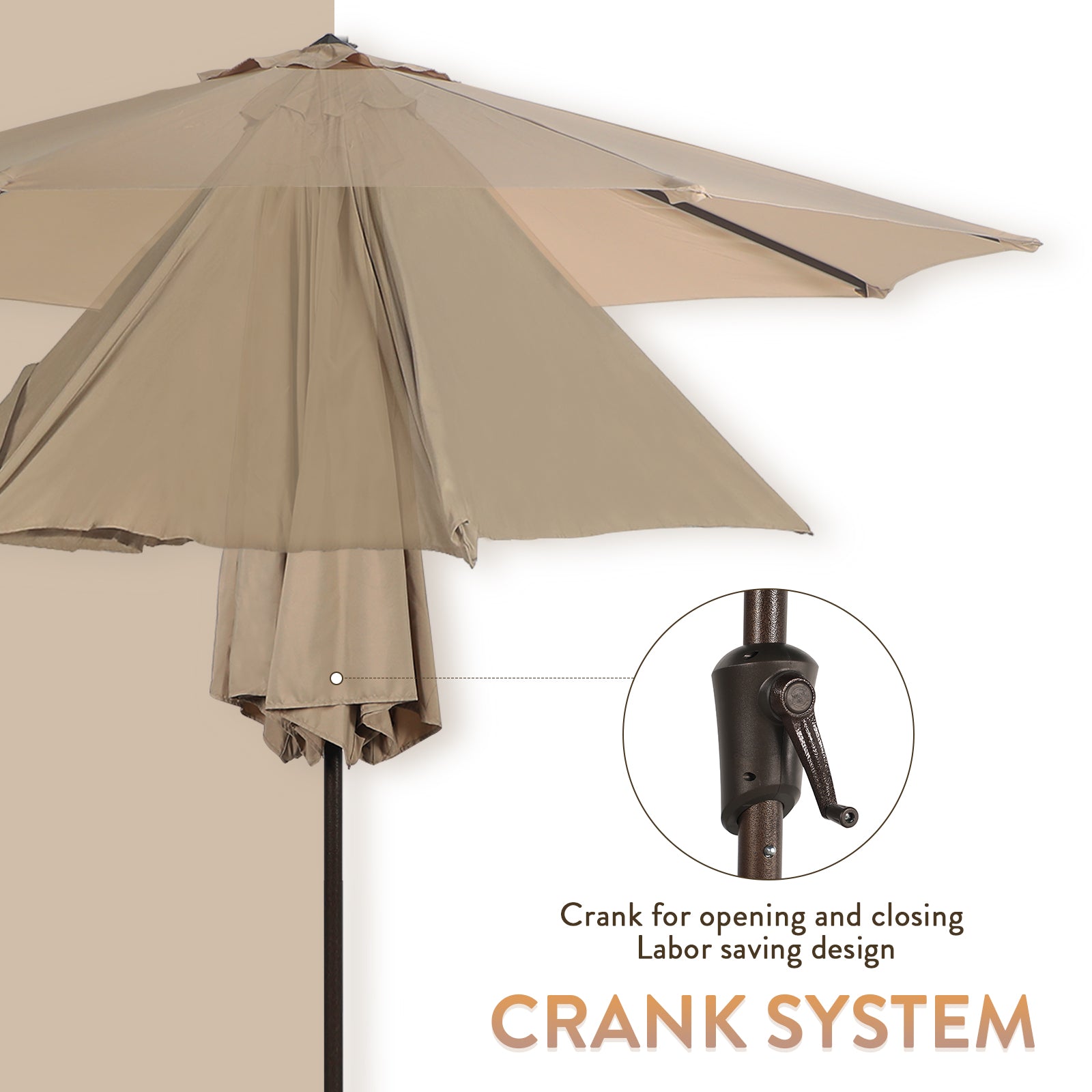 Patio Umbrella with Patio Market Umbrella Base, 9-Feet Outdoor Table Market Umbrella with 26.5lb Heavy Duty Resin Square Outdoor Stand, Push Button Tilt/Crank, 8 Ribs, Beige