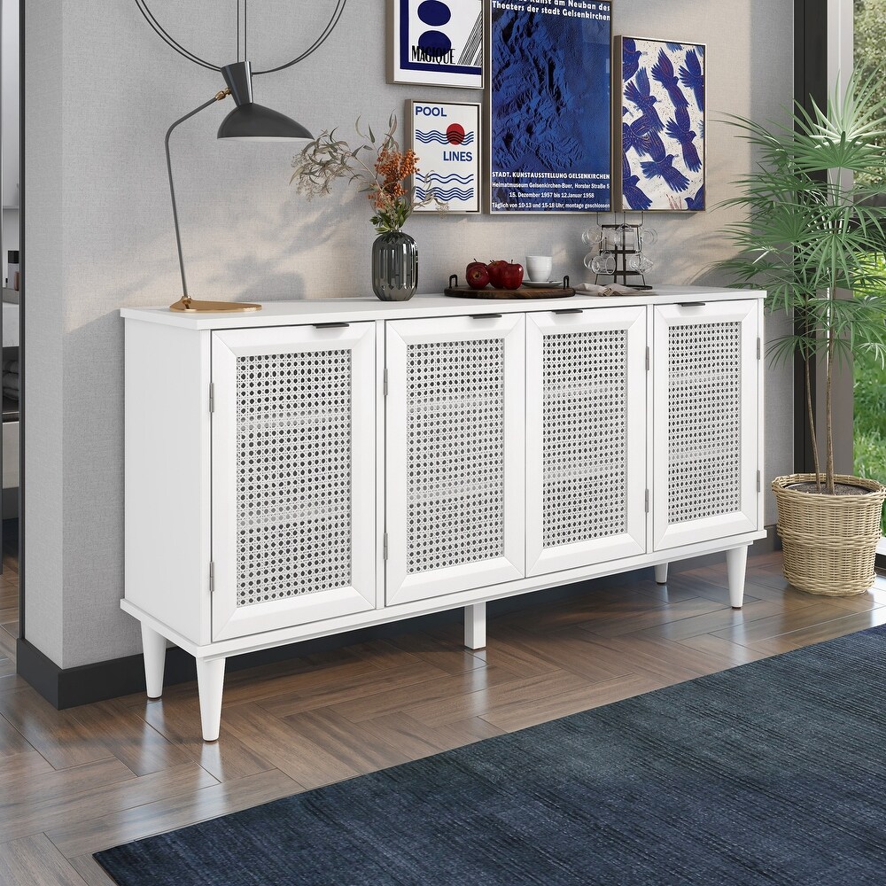 Large Storage Space Sideboard with Artificial Rattan Door and Unobtrusive Doorknob for Living Room   Entryway