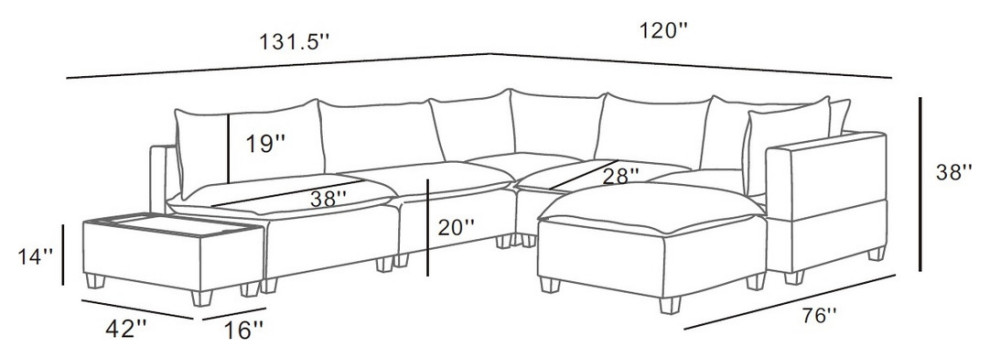 Madison Light Gray 7 Piece Modular Sectional Chaise  USB Storage Console Table   Modern   Sectional Sofas   by PARMA HOME  Houzz