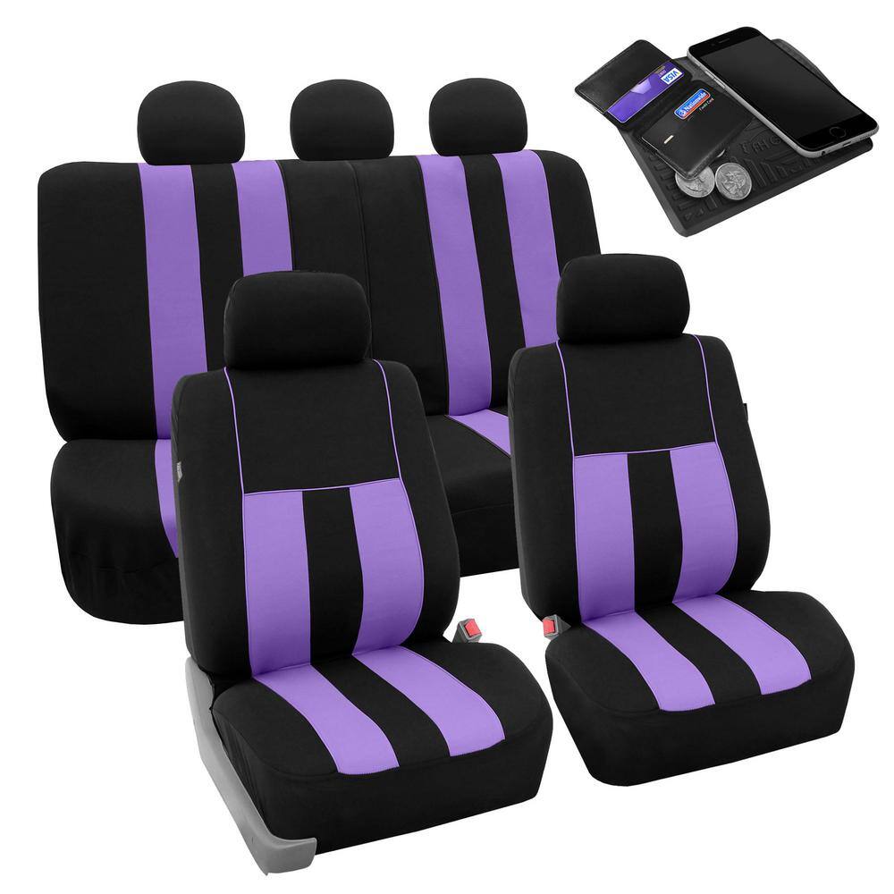 FH Group Modern Stripe 21 in. x 20 in. x 2 in. Fabric Full Set Seat Covers DMFB036PURP115