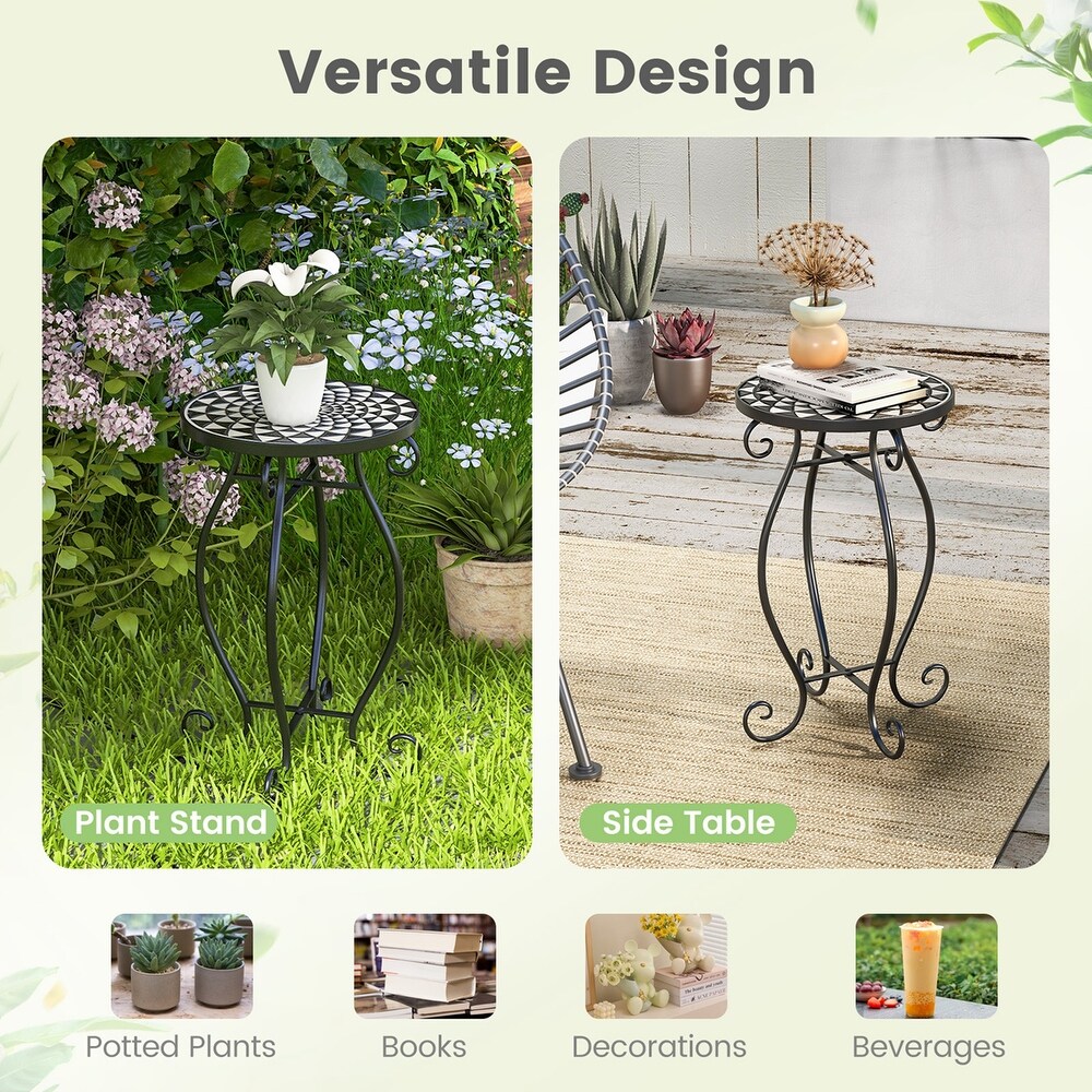 Costway Mosaic Outdoor Side Table  Round End Table with Weather   See Details