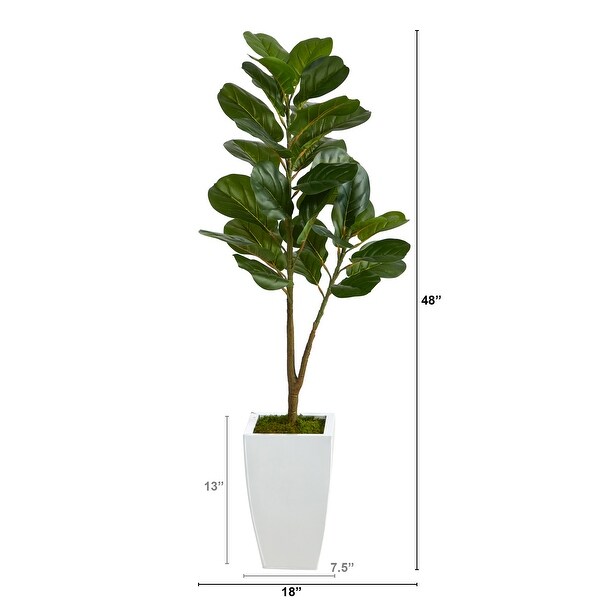 4' Fiddle Leaf Fig Artificial Tree in White Metal Planter