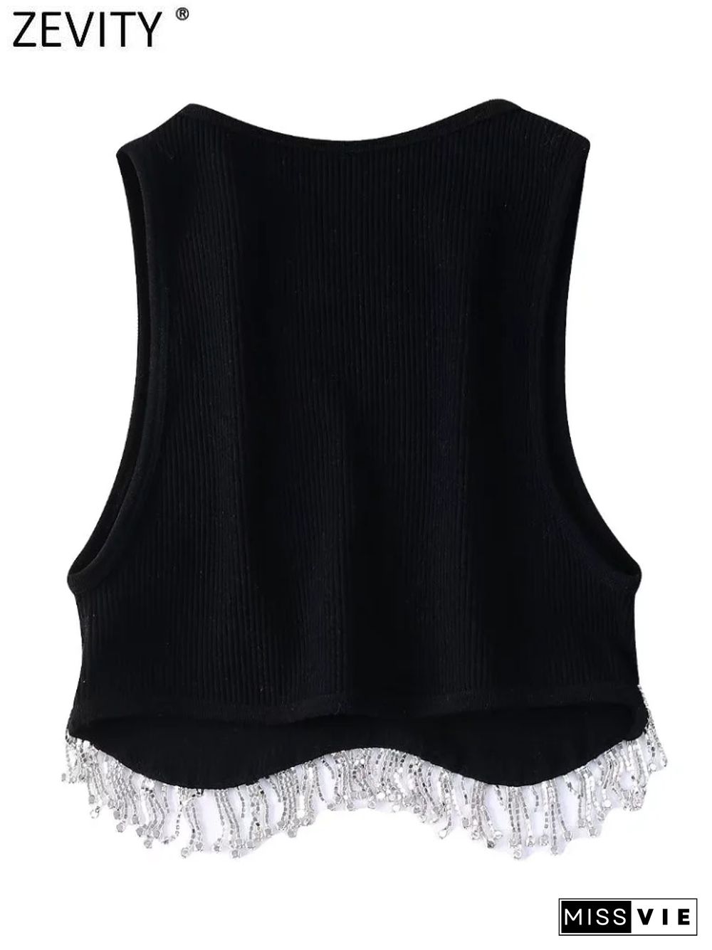 Women High Street Sexy Hem Tassel Diamond Beading Knitting T-Shirt Chic Short Camis Tank Lady Slim Crop Vest Tops Ls1311