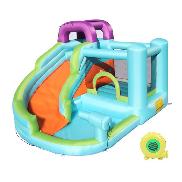 New Inflatable Bounce House, 420D Oxford Cloth PVC Bouncy Castle Blue (Slide/Pool/Trampoline/Water Gun) - Including Blower