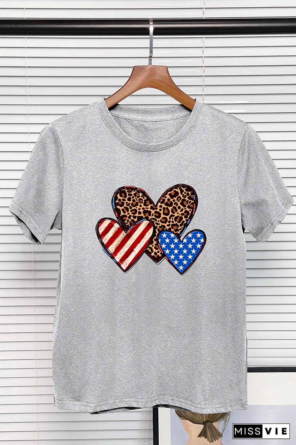 Indenpendence Day Leopard and US Flag Heart Graphic Tee