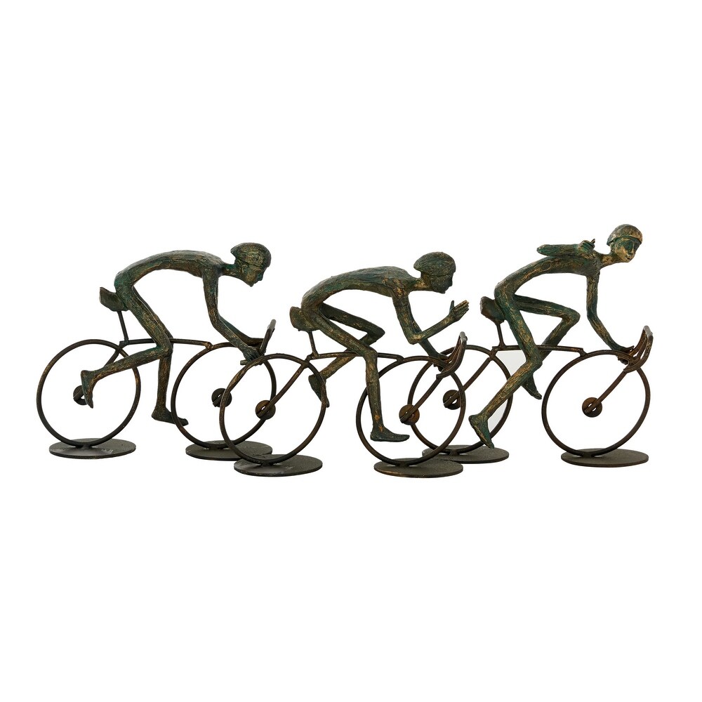 Bronze Polystone People Sculpture with Bike   20 x 5 x 8