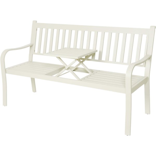 Decoris Garden Furniture Nottingham 60 In. L. White Aluminum Bench with Pop Up Side Table