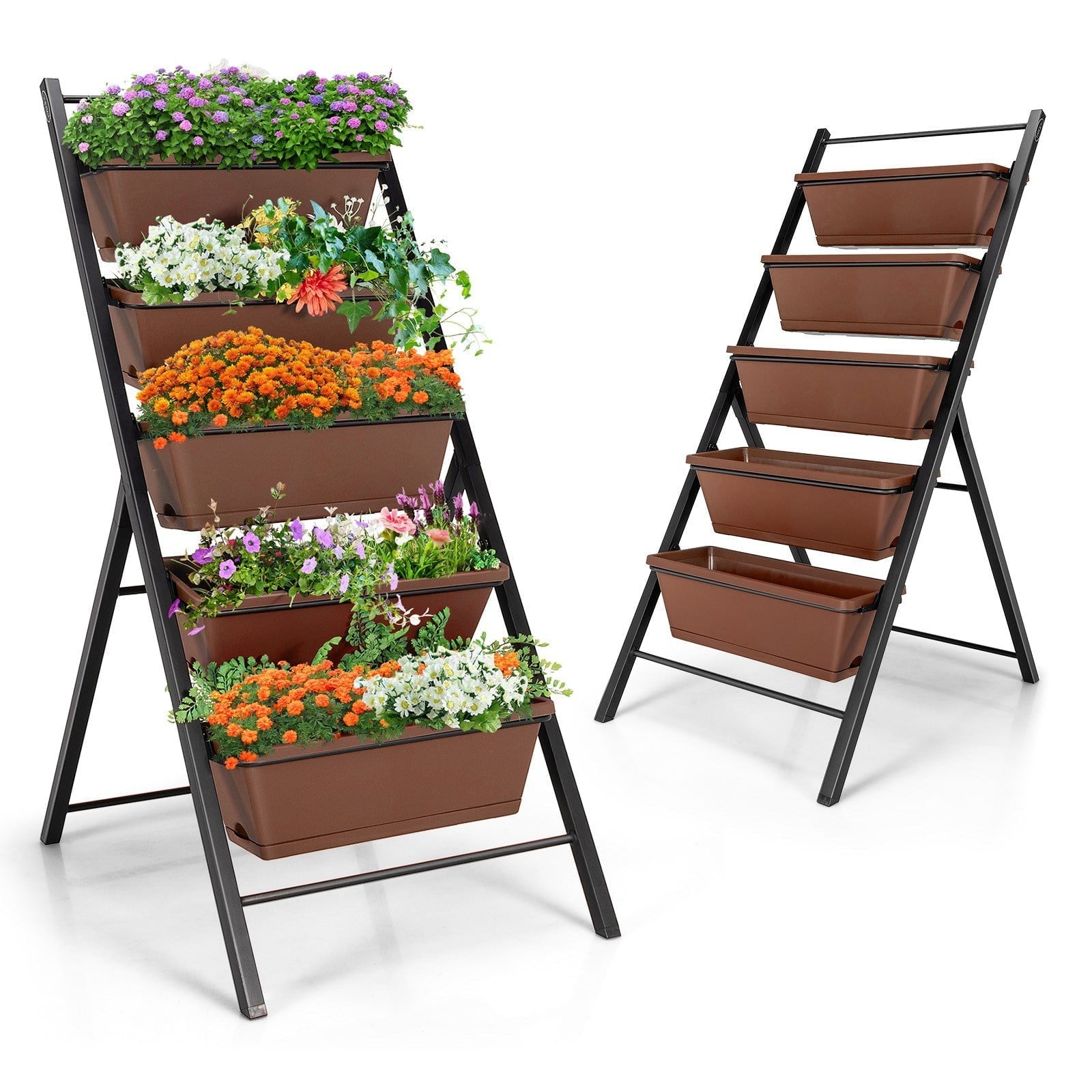 Beautops 5-tier Vertical Garden Planter Box Elevated Raised Bed with 5 Container - Brown