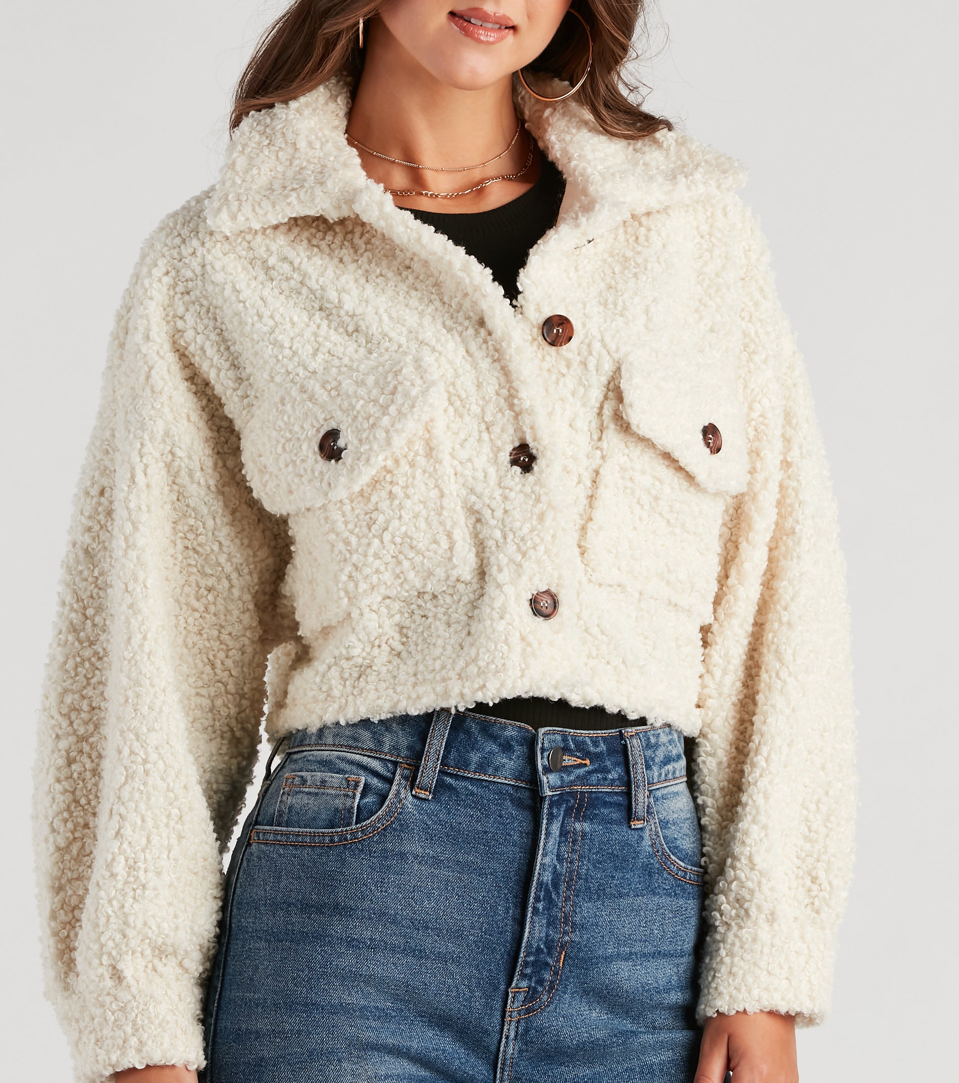 Teddy Bear Faux Sherpa Crop Jacket