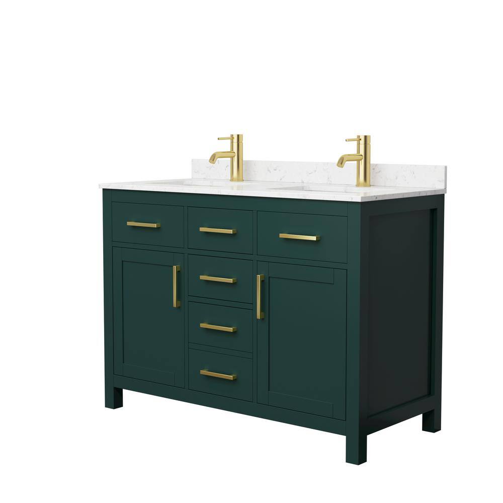 Wyndham Collection Beckett 48 in. W x 22 in. D x 35 in. H Double Sink Bathroom Vanity in Green with Carrara Cultured Marble Top WCG242448DGDCCUNSMXX