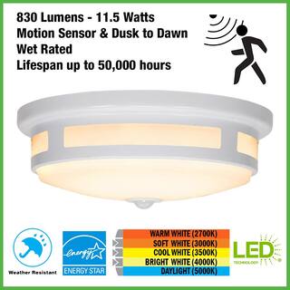 Hampton Bay 11 in. Round White Exterior Outdoor Motion Sensing LED Ceiling Light 830 Lumens 5 Color Temperature Options Wet Rated 564281040