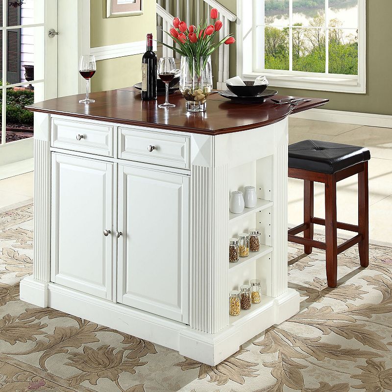 Crosley Furniture 3-piece Drop-Leaf Kitchen Island and Counter Stool Set