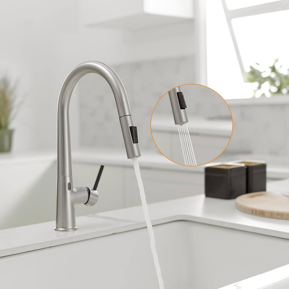 Fapully Touchless Single-Handle Pull-Down Sprayer Kitchen Faucet with 2 Function in Brushed NickelBlack FA-IS1010NB