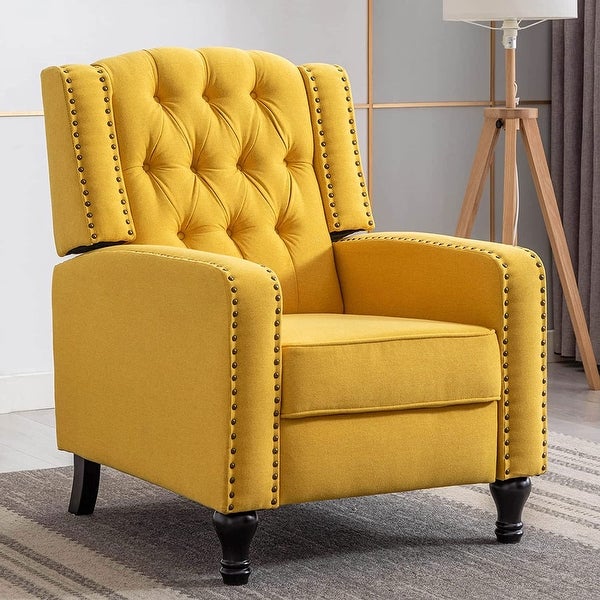 Vicluke Mid Century Modern Tufted Push Back Recliner w/ Traditional Legs， Yellow - 74.8