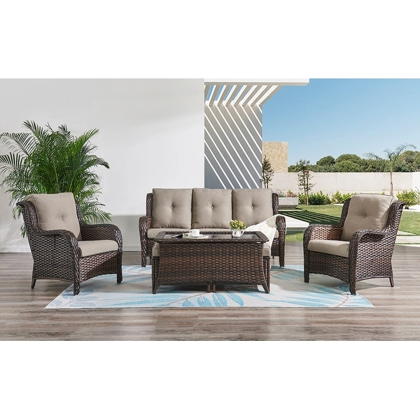 Pocassy 6 Piece Outdoor Wicker Conversation Sofa Set