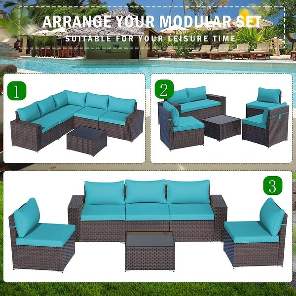 Kullavik Patio Furniture Set Sofa 6Piece Wicker Sectional Sofa Set，Outdoor Furniture Rattan Patio Sofa Conversation Set