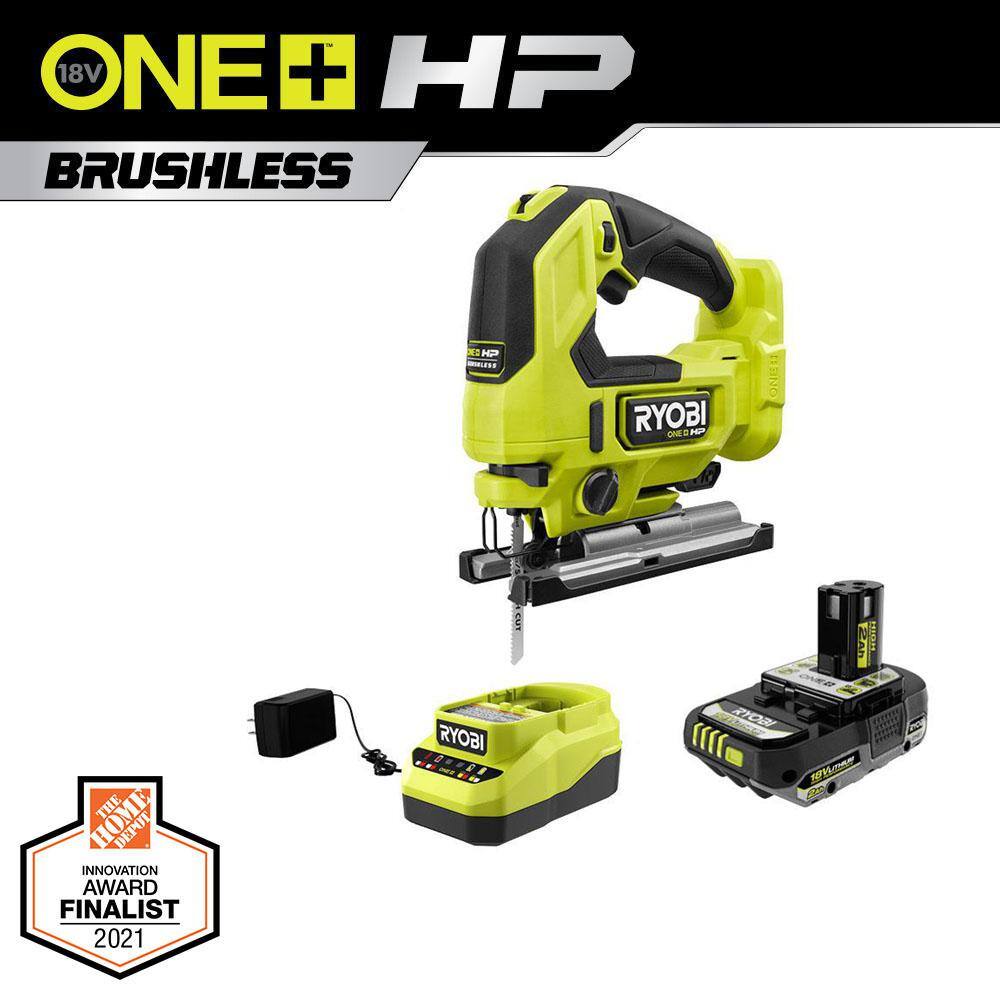 RYOBI ONE+ HP 18V Brushless Cordless Jigsaw Kit with 2.0 Ah HIGH PERFORMANCE Battery and Charger PBLJS01K1