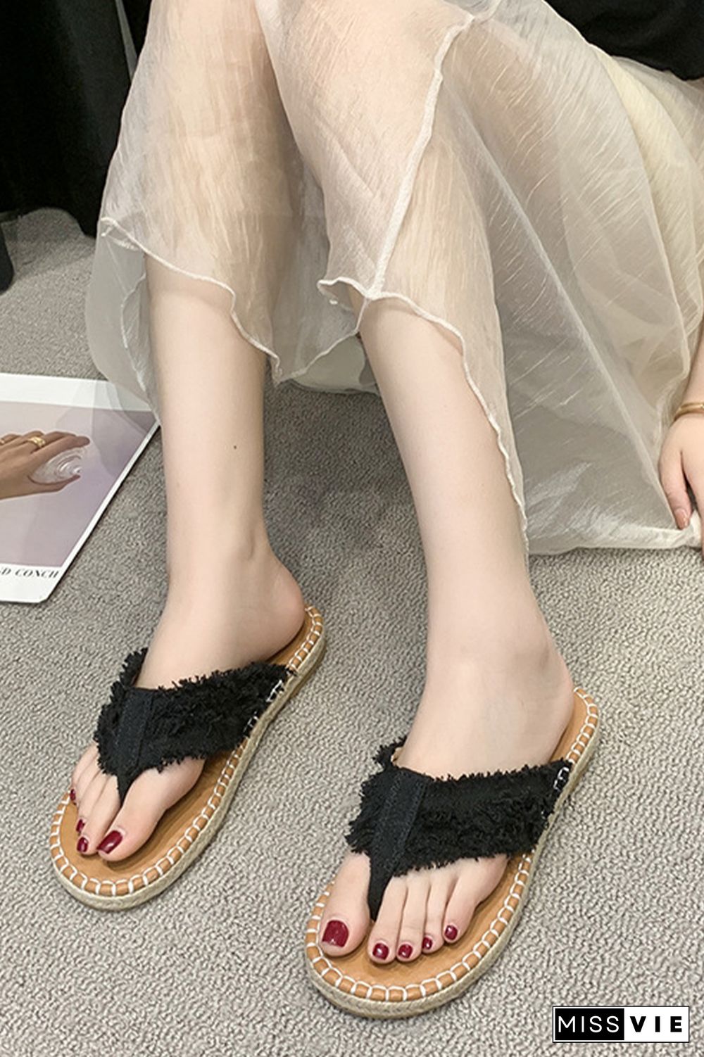 Straw Canvas Flip-flop Sandals Wholesale