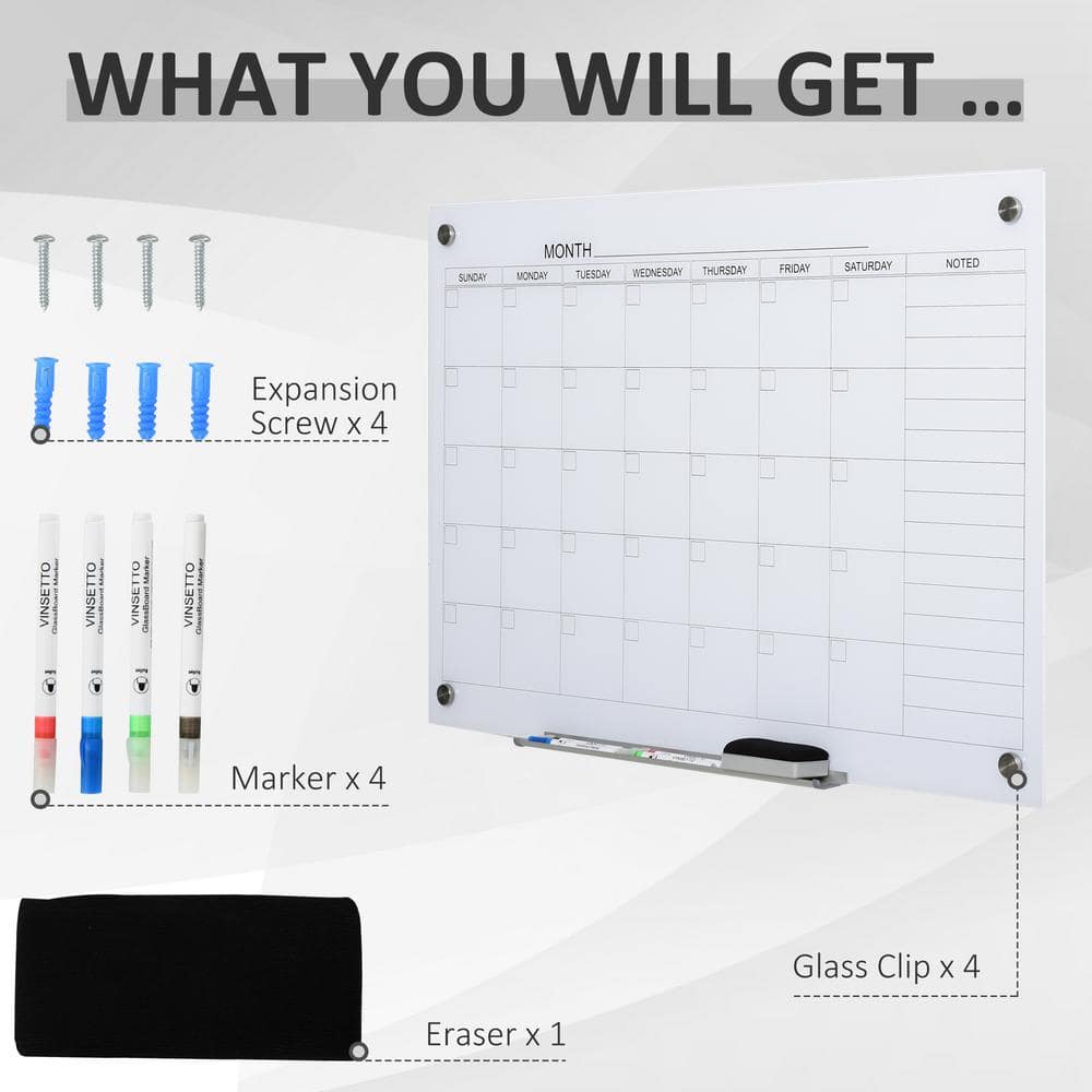 Vinsetto 35 in. x 23 in. Dry Erase Calendar Glassboard with Markers and Eraser Included 911-014