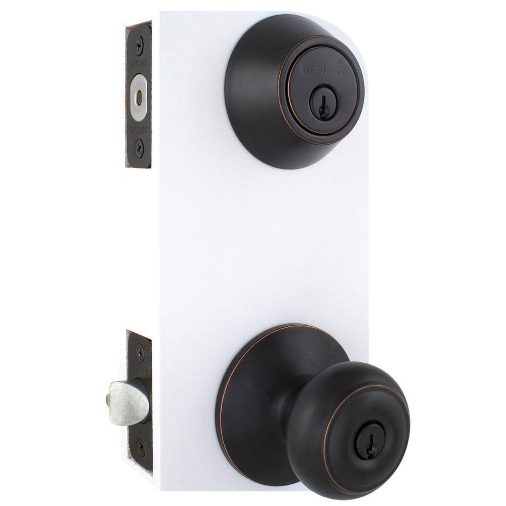 Defiant Hartford Aged Bronze Entry Knob and Double Cylinder Deadbolt Combo Pack BGX7L2B