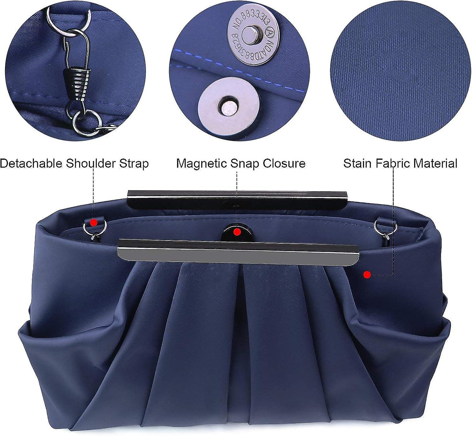 Womens Pleated Satin Evening Handbag Clutch Navy Clutch Purse With Detachable Chain Strap Wedding Cocktail Party Bag