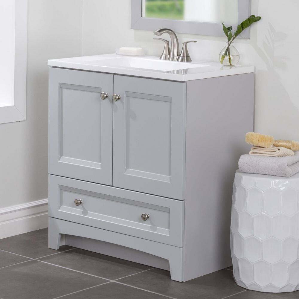 Glacier Bay Delridge 30.2 in. W x 18.8 in. D x 32.9 in. H Freestanding Bath Vanity in Pearl Gray with White Cultured Marble Top DR30P2-PG