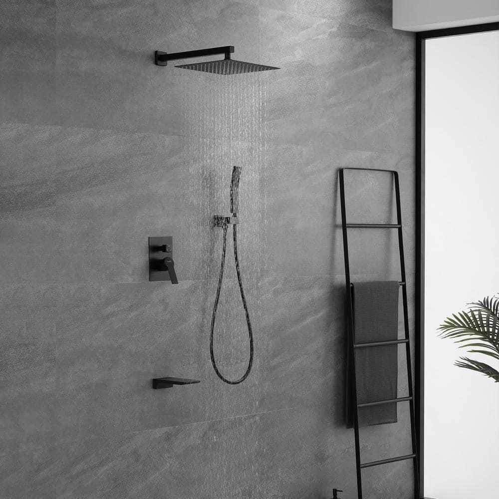 Boyel Living Wall Mount SingleHandle 1Spray Tub and Shower Faucet with 12 in Fixed Shower Head in Matte Black