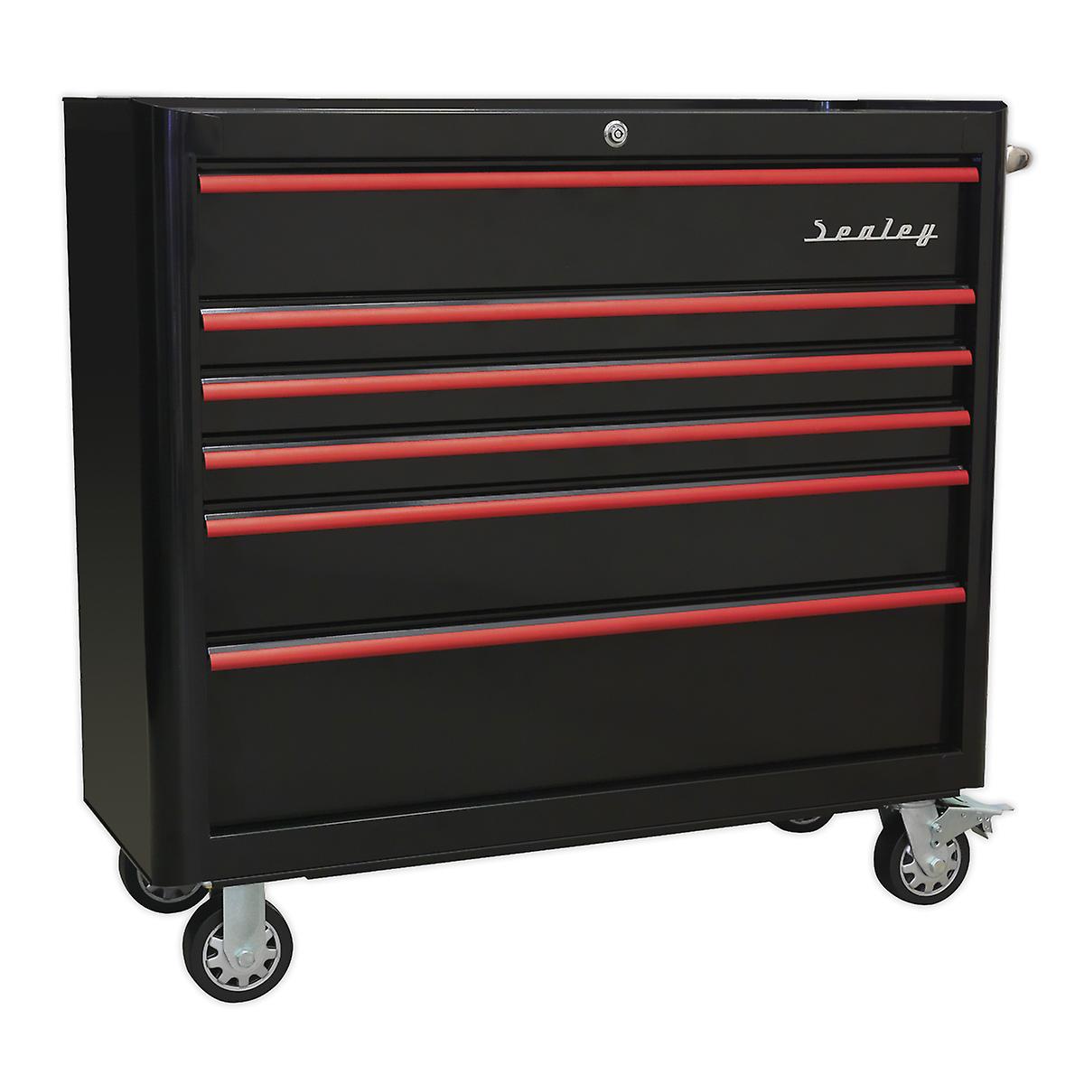 Sealey Ap41206Br Rollcab 6 Drawer Wide Retro Style - Black/Red Drawer Pulls