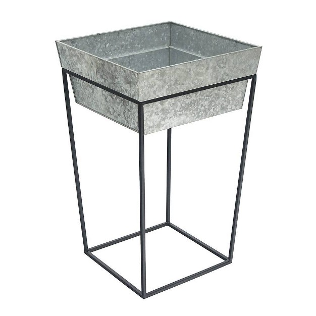 Large Indoor Outdoor Iron Arne Plant Stand With Deep Galvanized Steel Tray Black Achla Designs