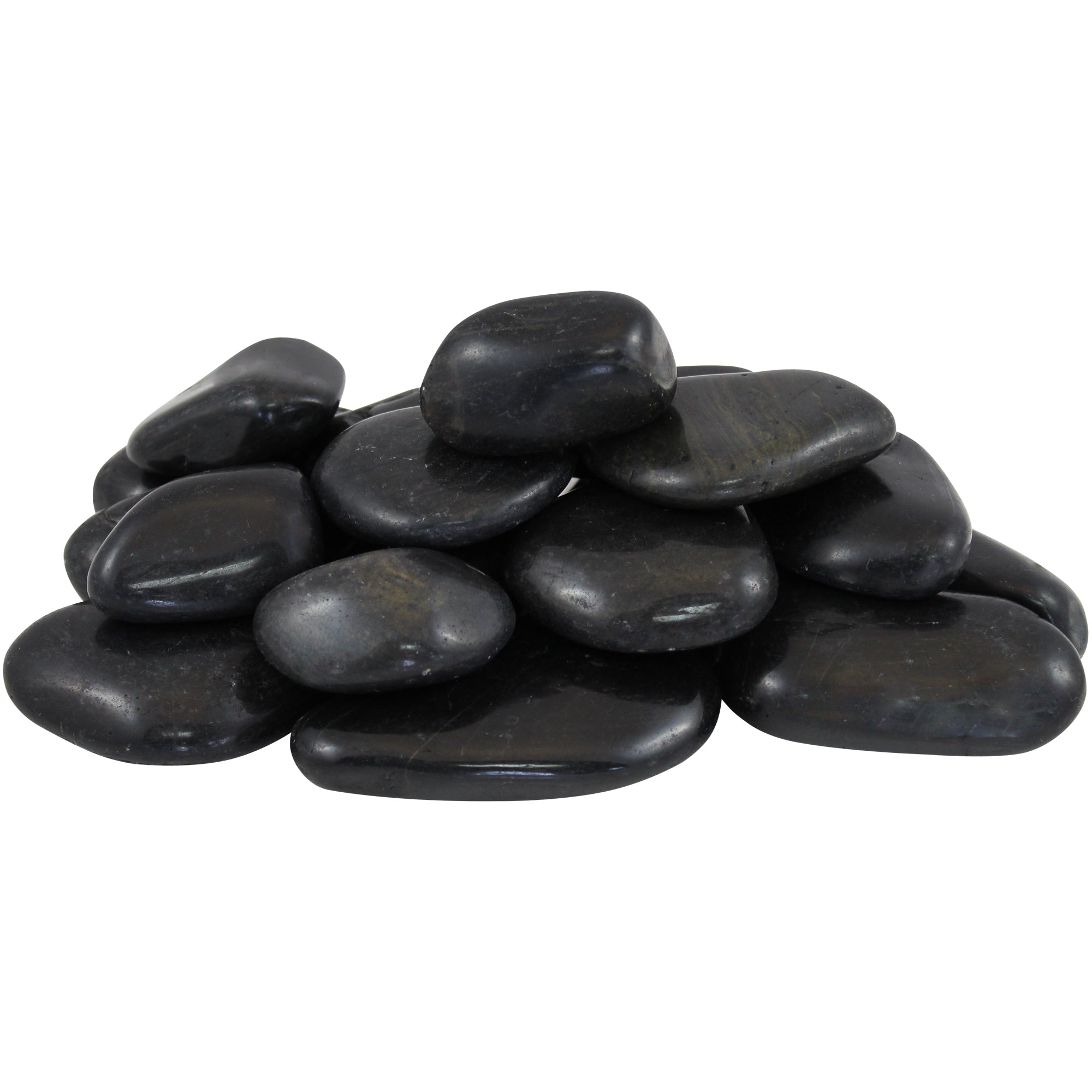 Rainforest Outdoor Decorative Natural Stone, Super Polished River Pebbles, Black, 2-3", 2200lbs.