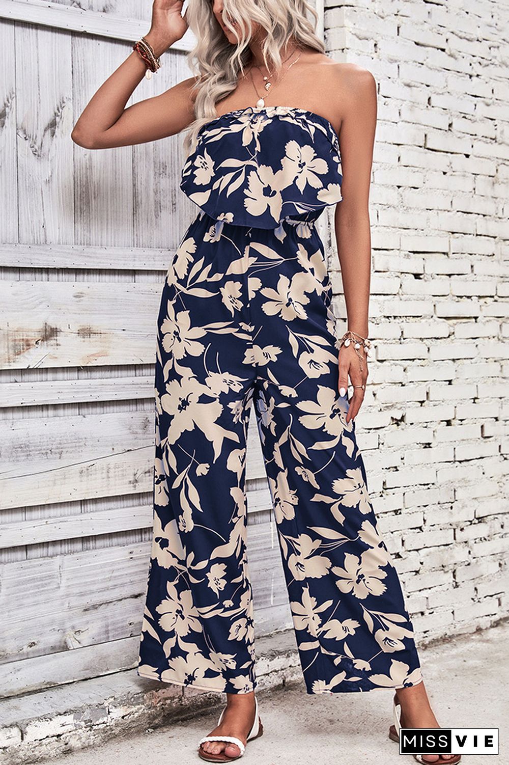 Strapless Ruffles Floral Jumpsuit